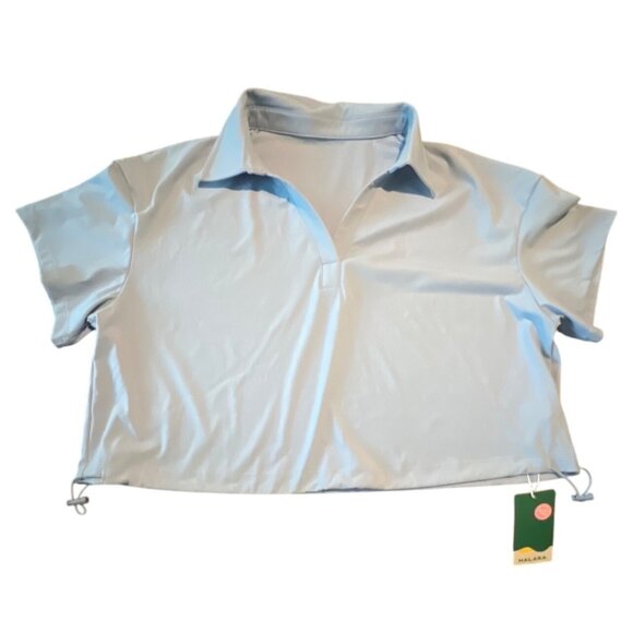 HALARA NWT Softly zero Airy Polo Drawstring Hem Cropped Womens Light Blue XL - Picture 1 of 6